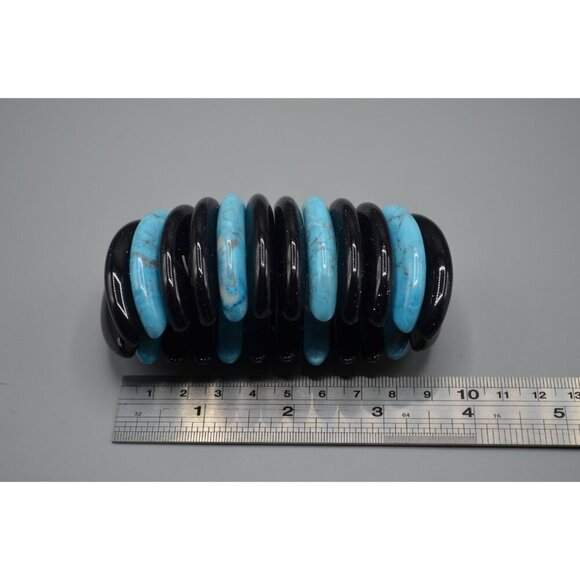 Goldstone & Turquoise Long Bead Stretch Bracelet Chunky Large Bangle Jewelry - Picture 6 of 8